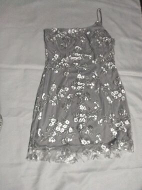 Lucy in the Sky One-Shoulder Gray Floral Lace Dress